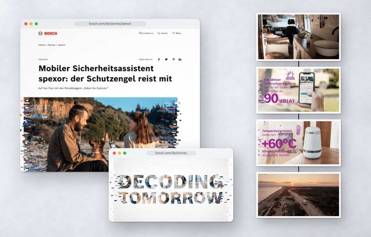 Bosch Produkt Stories im Browser mit Produktkacheln