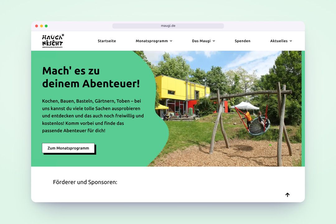 Webdesign für Maugi e.V.: Startseite des Abenteuerspielplatzes