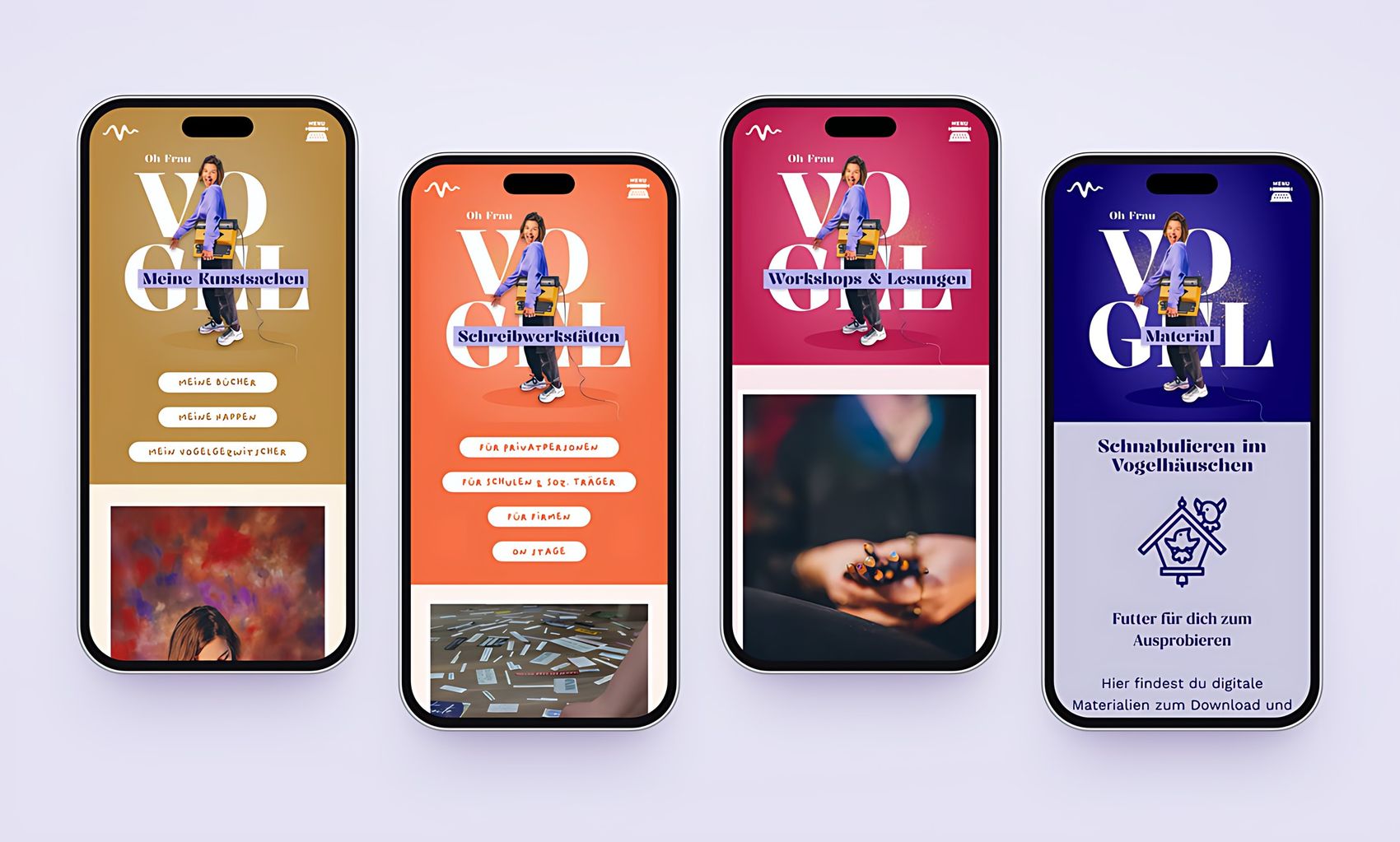 Mobile Ansichten der Website von Oh Frau Vogel